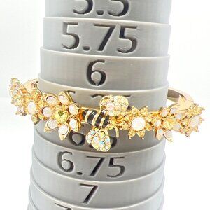 Betsey Johnson Hinged Bangle Bracelet Sz 6.75 Bee Flowers Rhinestones AB